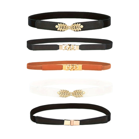 Ceinture corset élastique vintage pour femme - Ensemble de 5 pièces, ceinture extensible avec boucle feuille, design ajouré