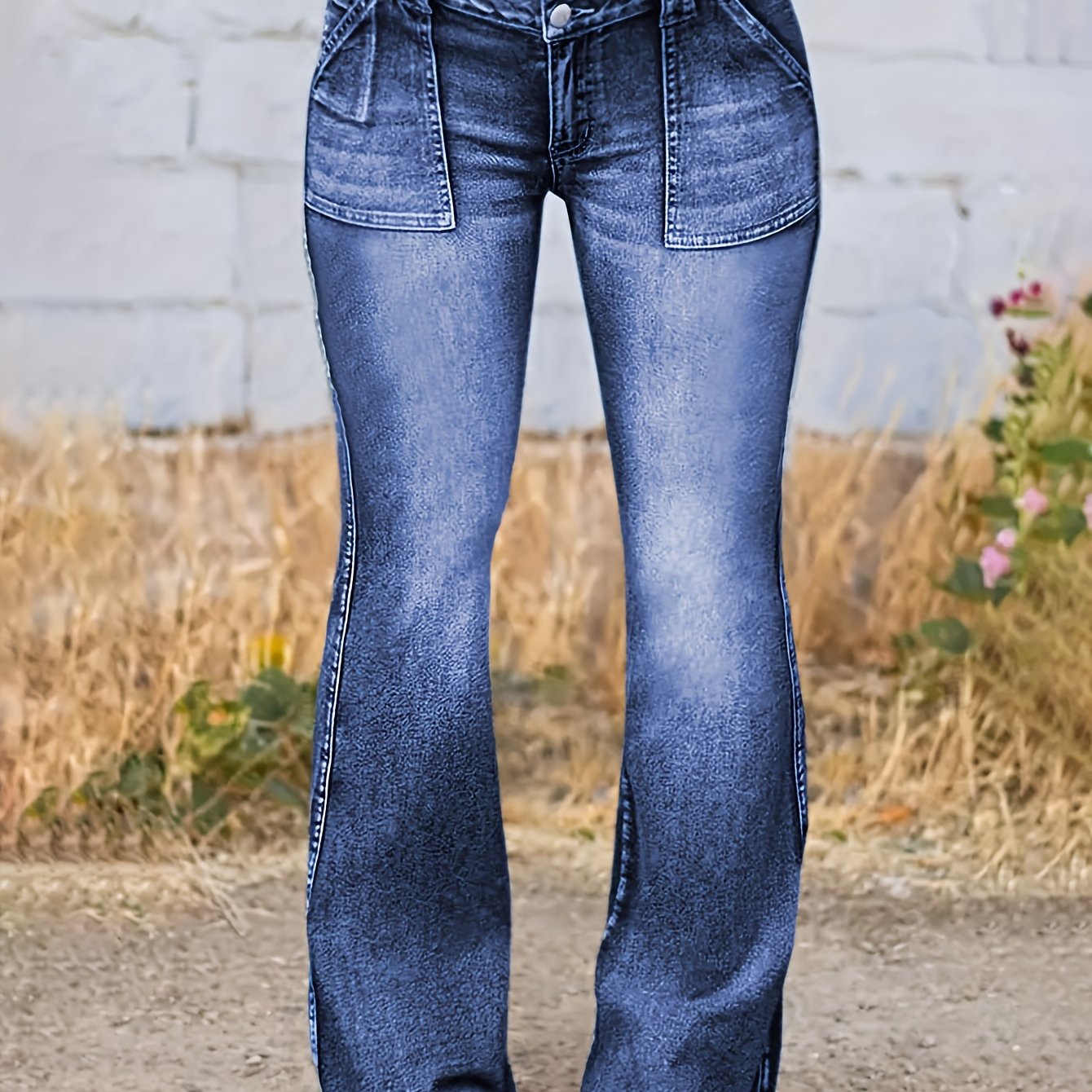 Jean skinny femme - Pantalon stretch taille basse avec fermeture à boutons, tissu opaque