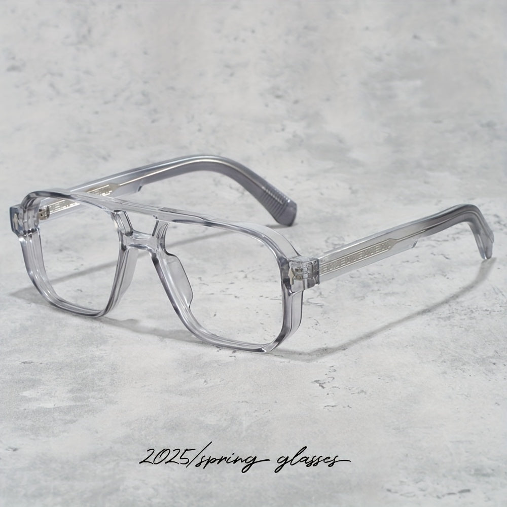 Vintage-Inspired Double Beam Pilot Glasses for Men - Stylish Blue & Black Rectangular Frames with PC Lenses, Lightweight TR90 Material, Includes Protective Case - Perfect for Casual Wear