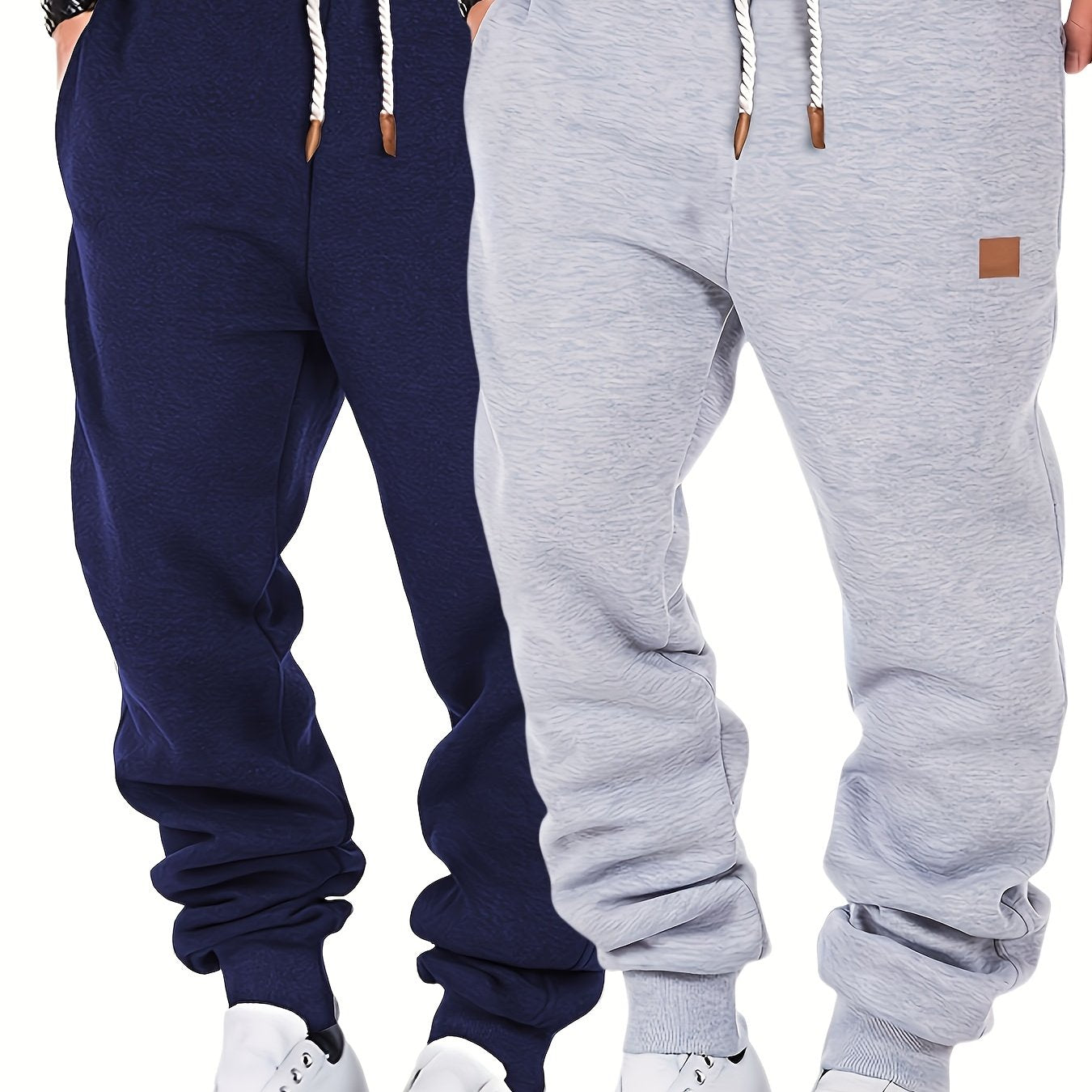 2pcs Joggers Homme – Polaire, Gris, Cordon, Sport & Casual, Hiver