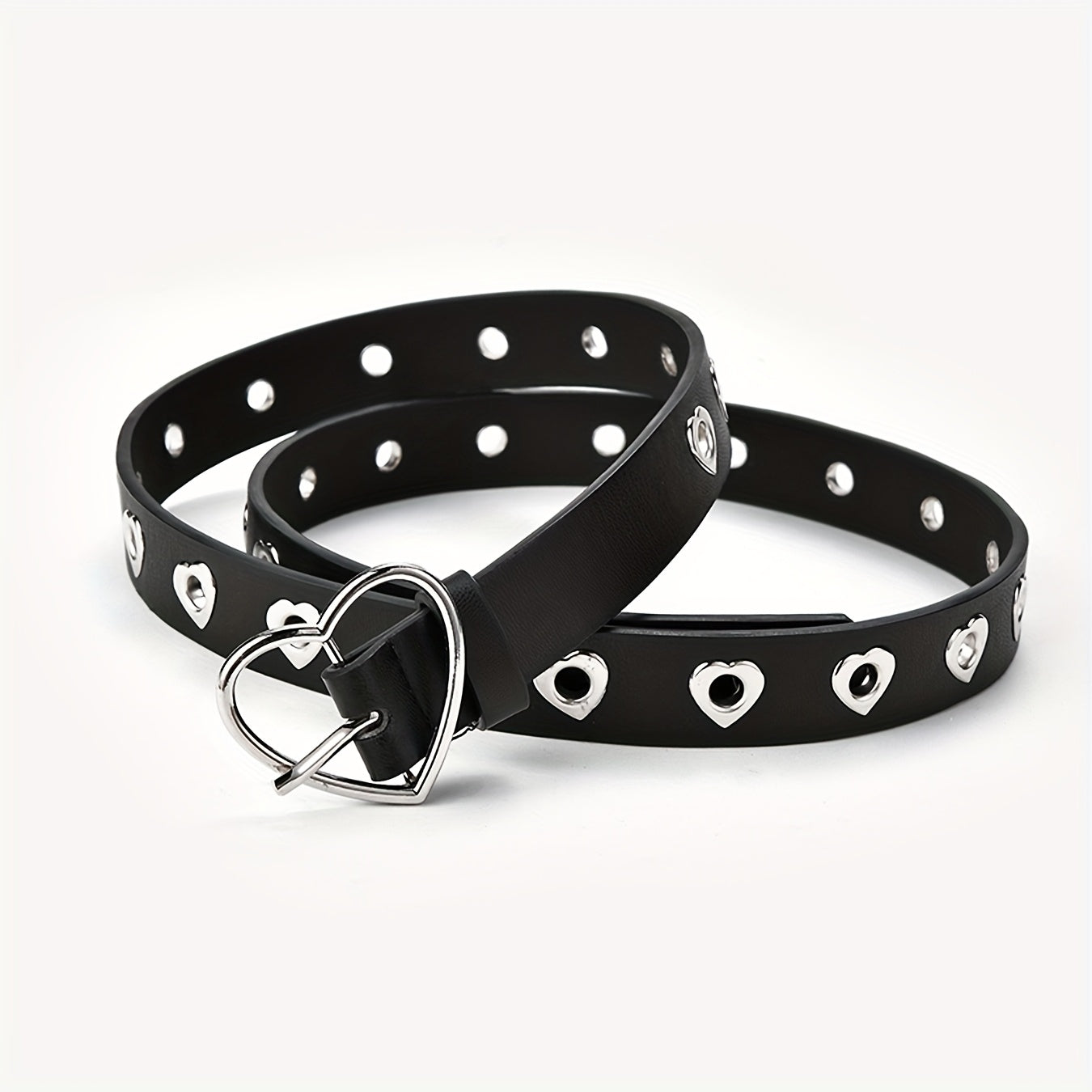 Ensemble de 2 ceintures décoratives créatives en PU pour femme avec boucle en forme de cœur, ceinture polyvalente et tendance avec boucle en forme de cœur couleur pêche et trou complet