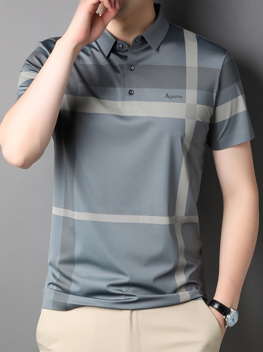 Summer New Men's Short Sleeve T-Shirt with Plaid Collar