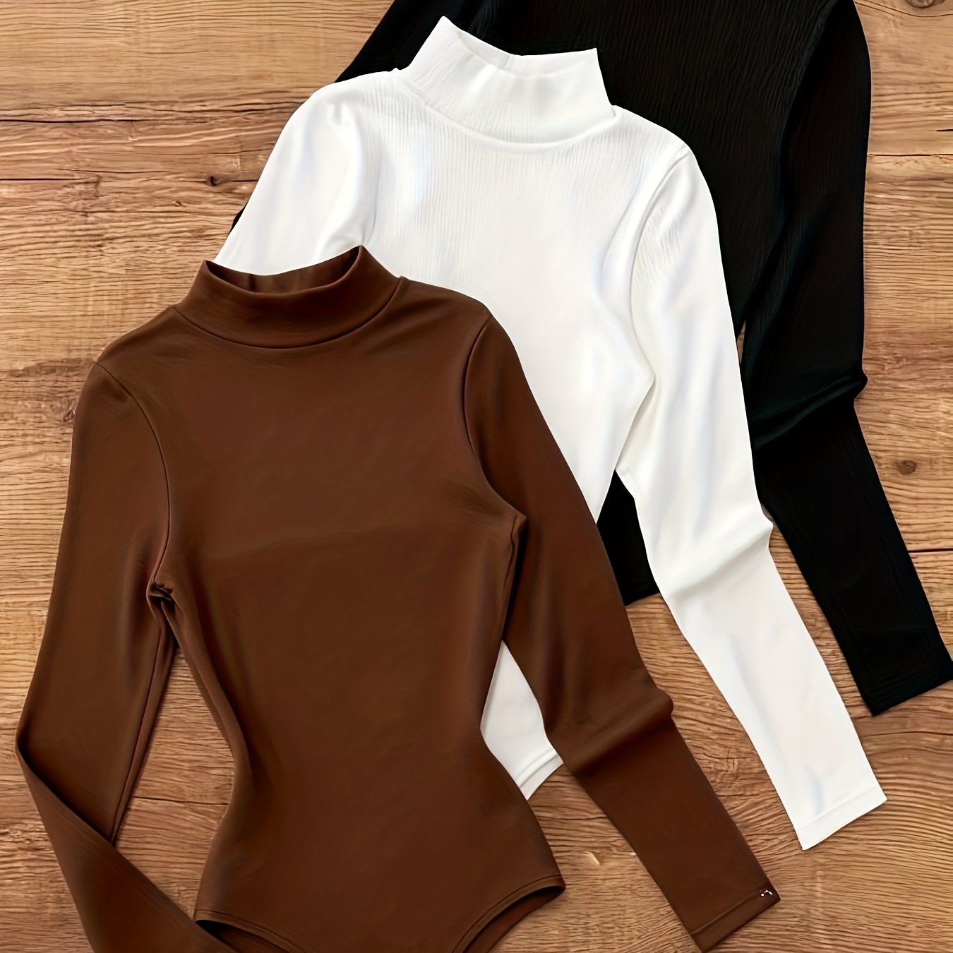 Ensemble 3 pièces de Body Femme à Col Montant Élégant - Sous-vêtement Semi-Transparent et Extérieur, Tenue Gainante Chaude pour l’Hiver, Lavable en Machine, Idéal pour l’Automne/Hiver