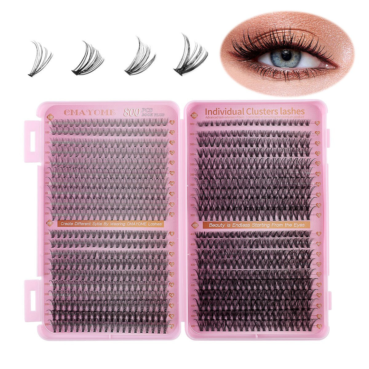Kit d’Extensions de Cils en Paquets 200/800 – Cils Épais et Légers, D Curl Style Russe 0,05 mm, Volume Naturel et Recourbés, Adhésif Longue Durée, Réutilisables, Parfaits pour Maquillage Quotidien et Soirées