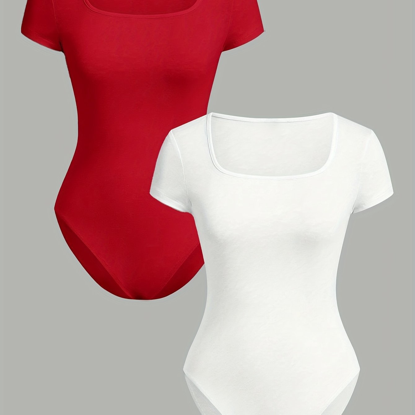Lot de 2 combinaisons femme à col carré, manches courtes, coupe ajustée, style décontracté et sportif, une pièce pantalon confortable