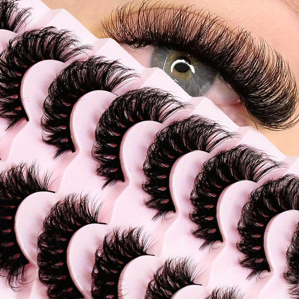 Lot de 7/14 paires de faux cils fins pour un effet naturel, avec des styles œil de chat et des modèles duveteux en faux vison.