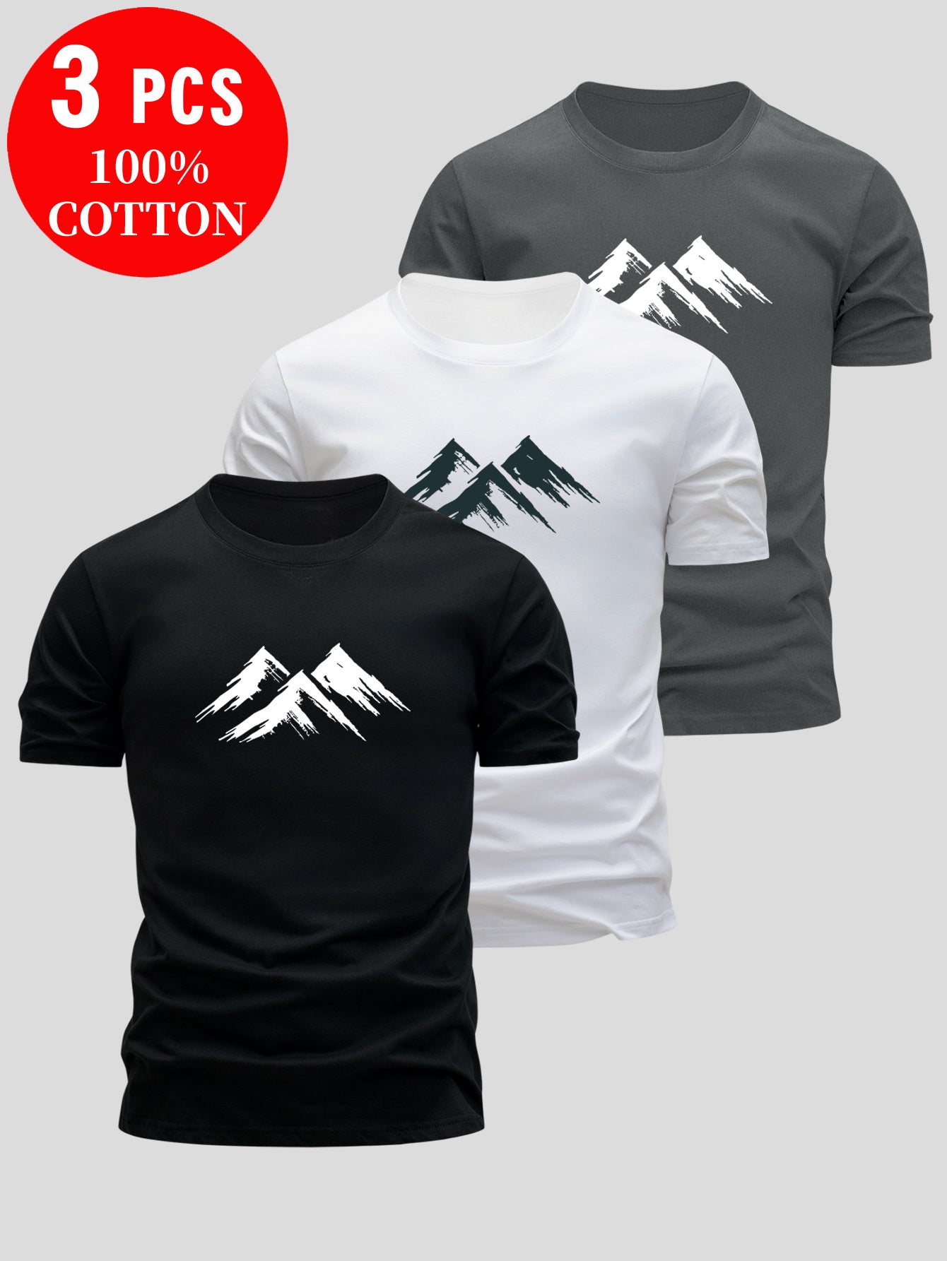 3pcs 100% Cotton T-Shirts, Simple and Elegant Design, 100% Breathable Comfort for Sports & Outdoor Activities