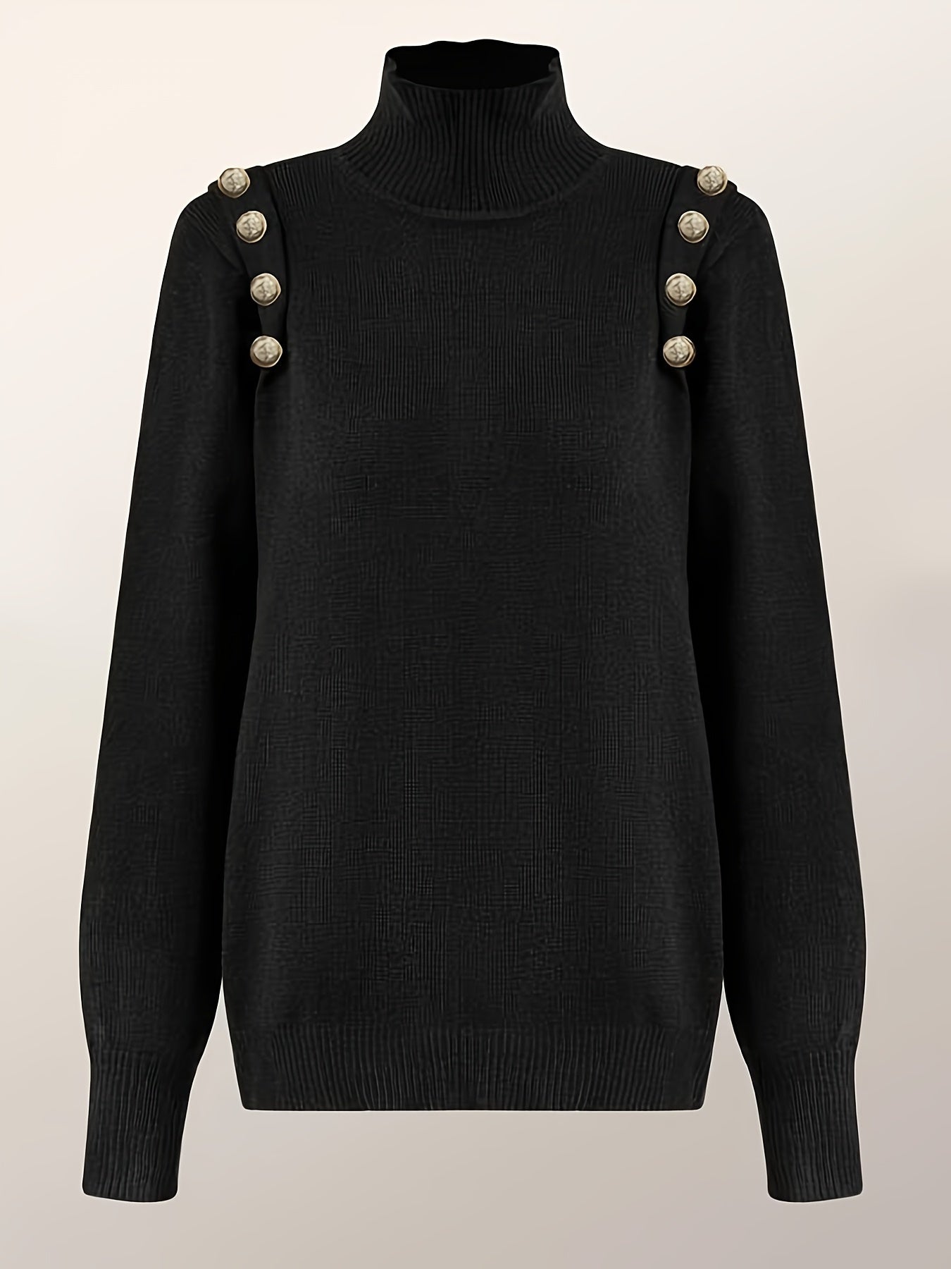 Pull tricoté col roulé à boutons, manches longues, élégant et décontracté pour femmes