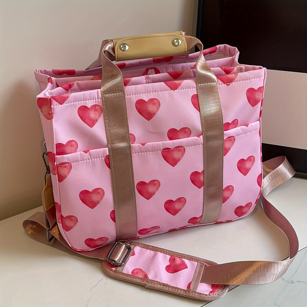 Sac Femme Grande Capacité – Imprimé Tournesol, Cabas et Bandoulière, Bandoulière Longue Ajustable, Matériel Doré, Multi-Compartiments, Tissu Durable pour Travail et Voyage