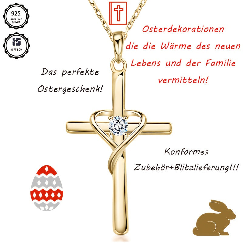 Collier croix pour femme en argent 925, zirconia synthétique doré, design élégant et raffiné, parfait pour un usage quotidien, cadeau idéal pour la Saint-Valentin, Noël ou anniversaire, livré dans un coffret cadeau raffiné