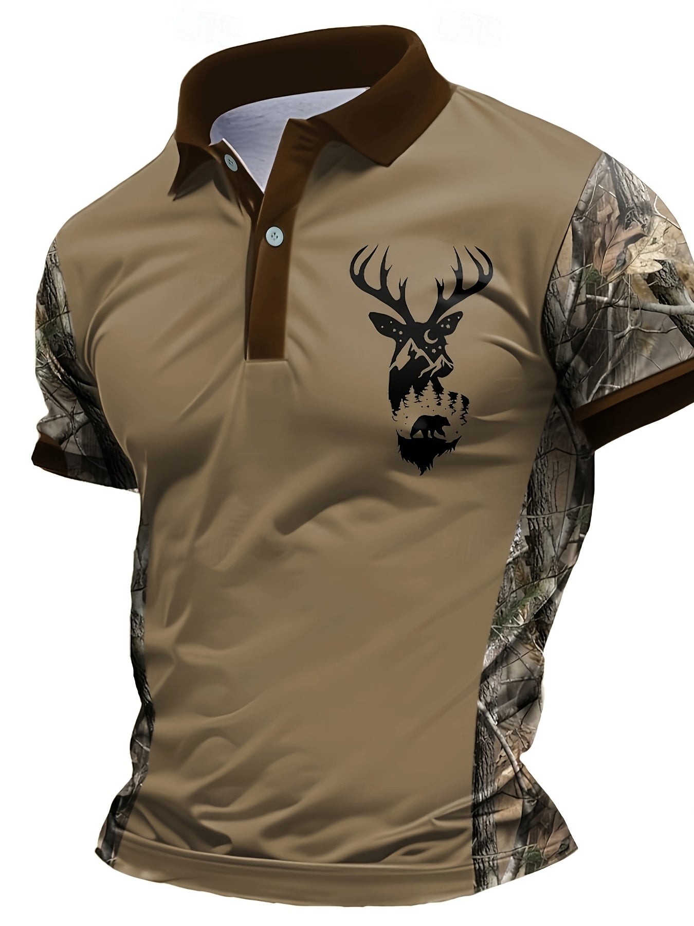 Men's Deer Head Print Camouflage Patchwork Fashion Shirt