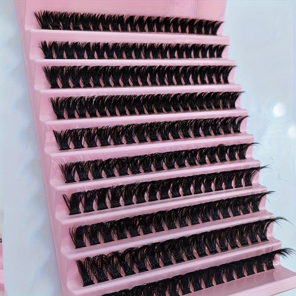 Kit de 200 extensions de cils à faire soi-même, touffes de cils courbés en D (80D), longueurs variées de 8 à 16 mm, effet naturel extra épais et fourni
