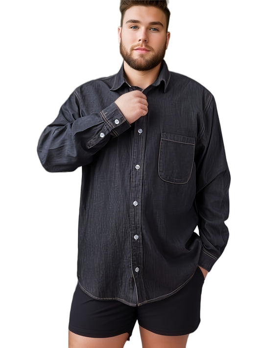 Plus Size Casual Denim Tencel Shirt