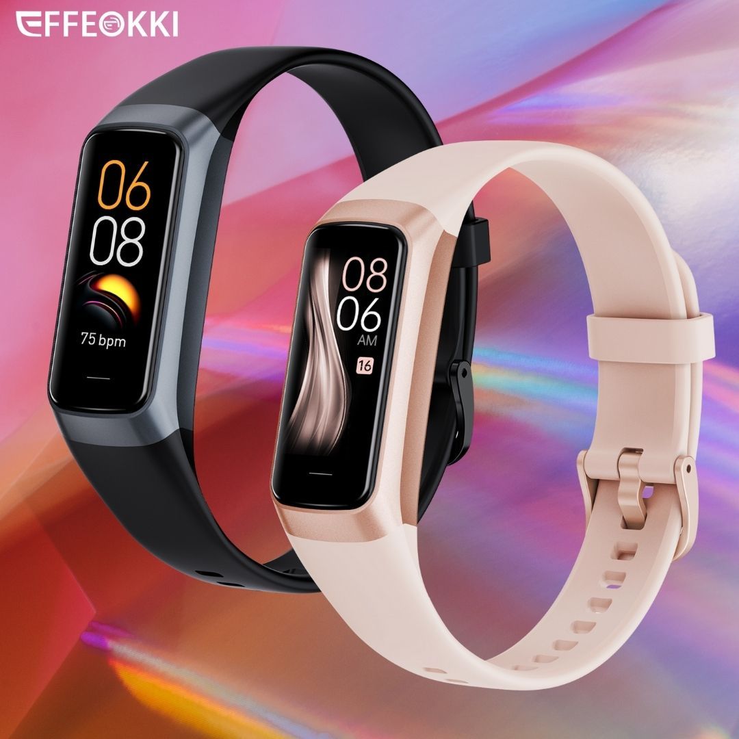 AFFEOKKI Amoled Fitness Smartwatch for Men & Women - Multiple Sports Modes, Pedometer Tracker, Stopwatch, Message Alerts, Calorie Tracker, Daily Activity Logging, for iPhone & Android Phone, Silicone Band, USB Charging, Wirel