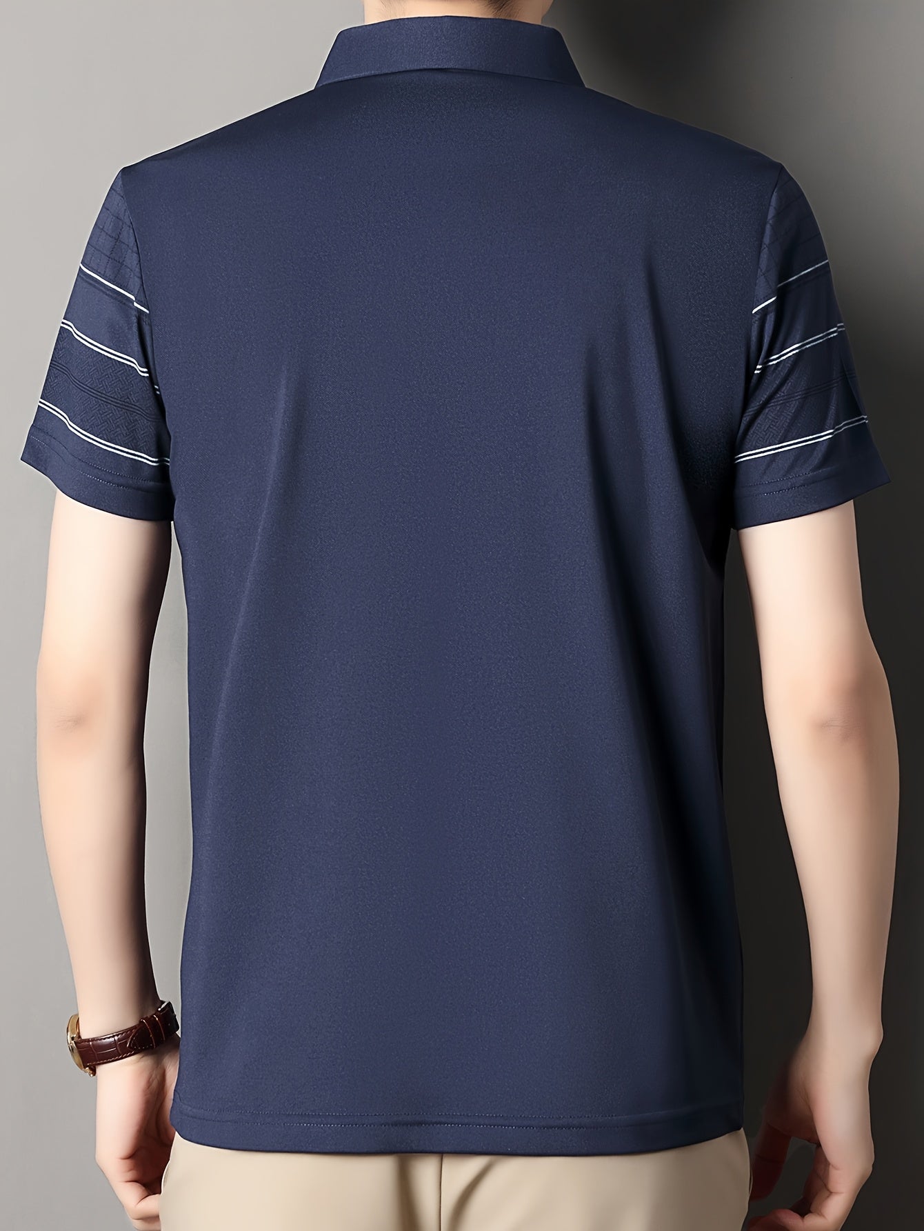 Men'S Summer Casual Short Sleeve T-Shirt with Pockets, Striped Pattern, Half Placket Lapel Collar, Regular Fit - Ideal for Work and Casual Attire, Work Uniform|Short Sleeve Shirt|Sleek Look