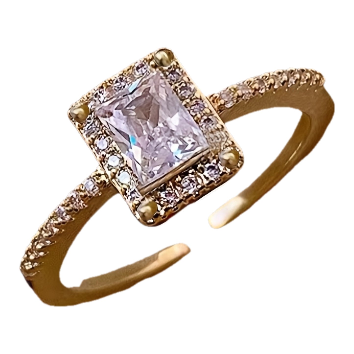 Elegant Luxury Square Cubic Zirconia Open Ring, Fashionable Minimalist Index Finger Jewelry for Women, Perfect for Wedding, Party, Music Festival, Festive Wear