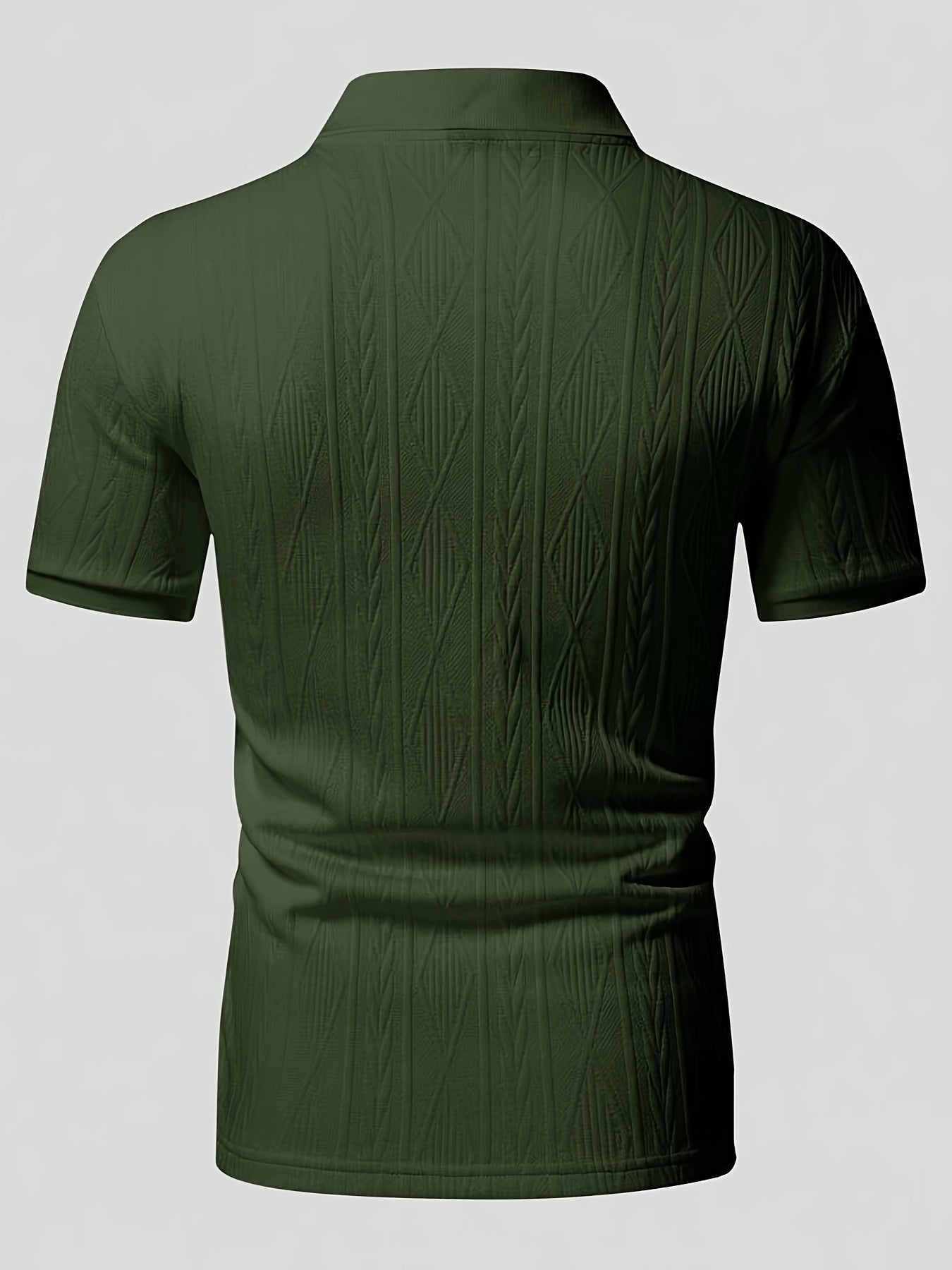 Men'S Casual Black Textured Polo Shirt with "LOVE" Design - Perfect Valentine'S Day Gift for Boyfriend or Husband, Casual Summer Top|Textured Pattern Shirt|Polyester Knit Fabric