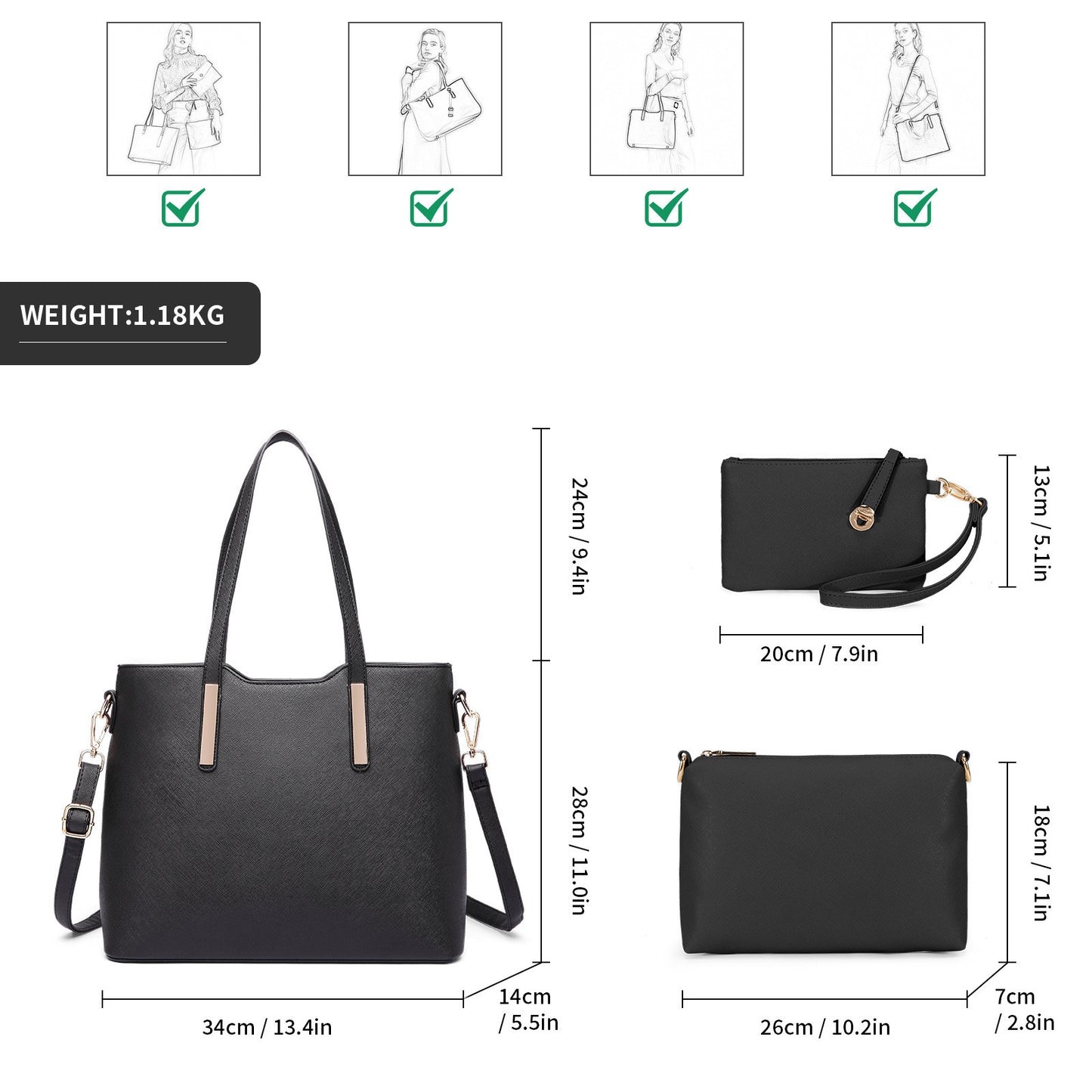 Set de 3 Sacs Cabas Misslulu en Cuir PU – Sac à Main, Sac à Épaule et Sac d’École pour Femmes
