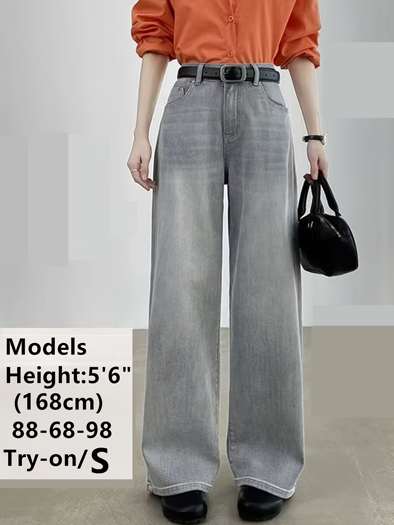 Jeans Femme Vintage Jambe Large Droite Non Extensible Taille Mi-Haute Toute Saison Décontracté et Formel