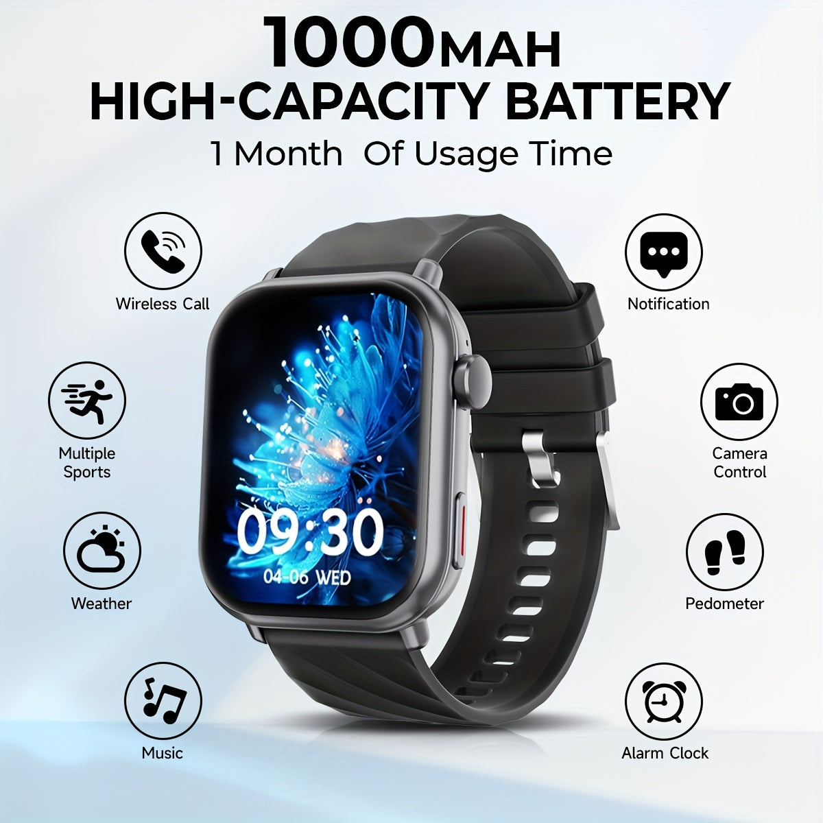 High-Quality Smartwatch with 1000 mAh Battery | 1.83-inch HD Touch Screen, Built-in Speaker, Multiple Sports Modes, Wireless Calls, Message Notifications, Music Player, Compatible with iPhone and Android, Perfect for Gifts