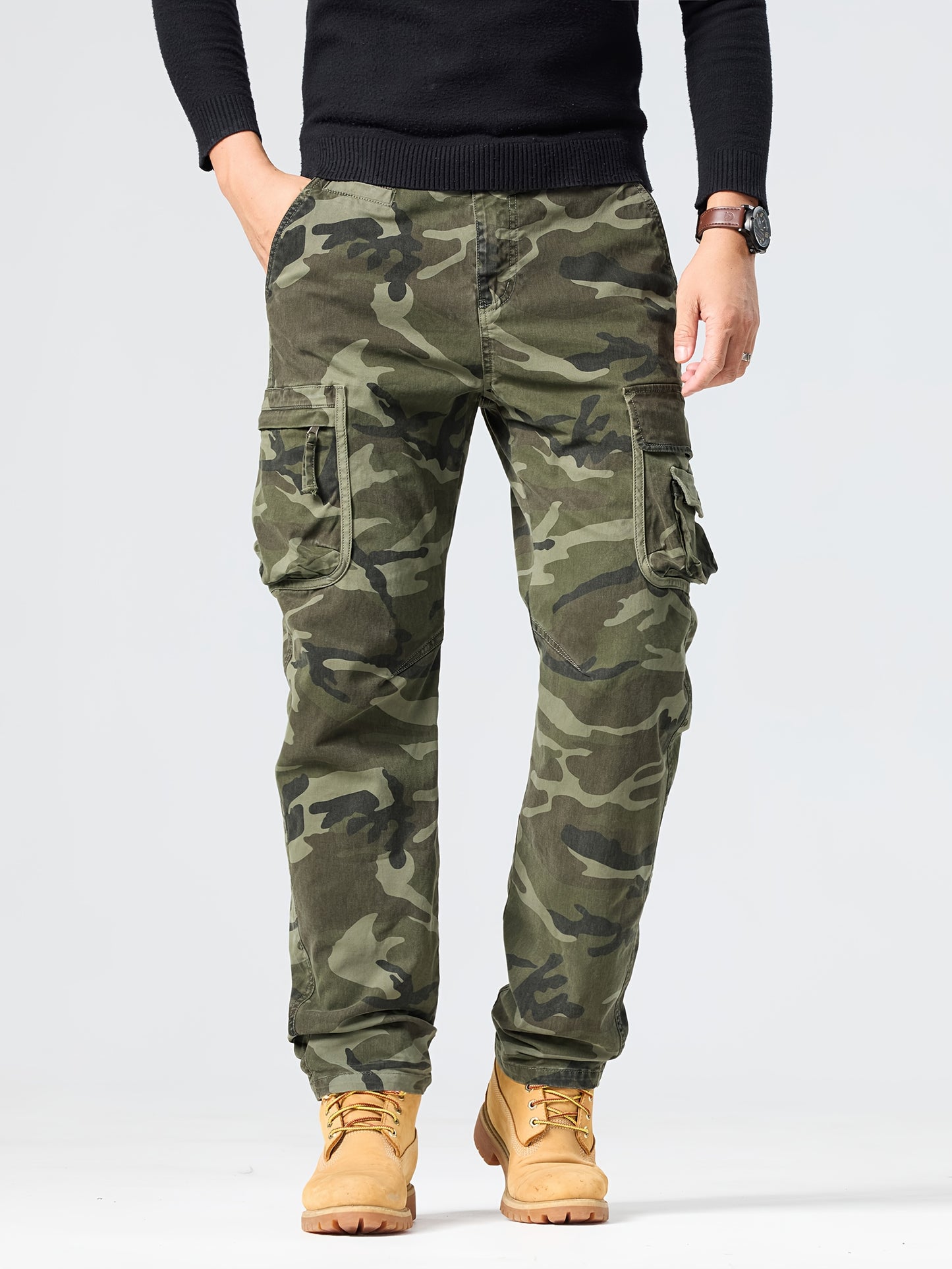 Pantalon Cargo Homme Camouflage – Coupe Droite, Multi-Poches, Style Streetwear Outdoor Automne/Hiver