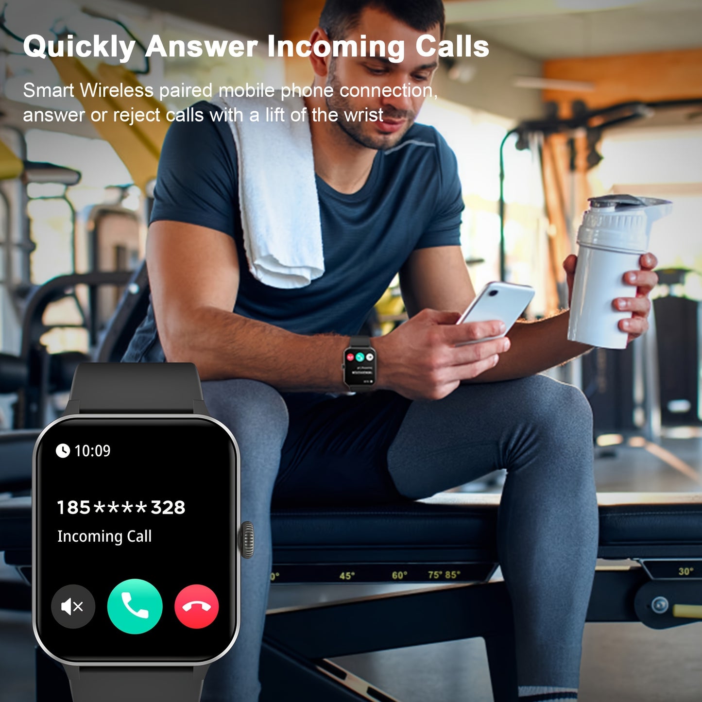 Montre Connectée Homme – Écran 4,7 cm, Appels (Répondre/Appeler), Tracker Fitness, 100+ Modes Sport, Suivi en Temps Réel, Podomètre – Compatible iPhone et Android, Cadeau Idéal