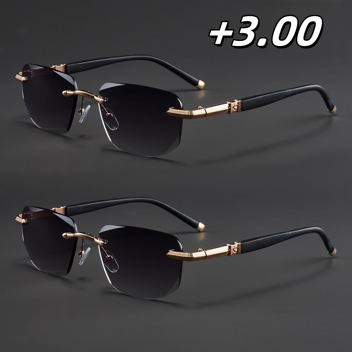 Two Pairs, Bundled Set, Stylish, Men'S, Exquisite, Luxurious, Rimless, Beveled Edge, Reading Glasses, Metal Frame, Options: 100, 150, 200, 250, 300, 350, And 400 Degrees, Without Battery, Christmas Gifts