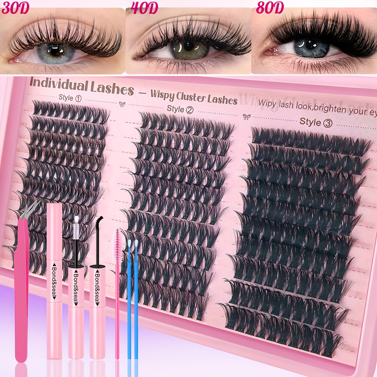 Set DIY d’Extensions de Cils – 720/300/200 pcs, Cils Individuels 9-18 mm Mélangés, Épaisseurs 30D/40D/50D/80D, Inclus Colle et Pince, Parfait pour Débutants, Idéal Cadeau Raffiné pour Nouvel An, Saint-Valentin et Autres Occasions