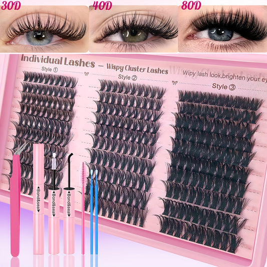 Set DIY d’Extensions de Cils – 720/300/200 pcs, Cils Individuels 9-18 mm Mélangés, Épaisseurs 30D/40D/50D/80D, Inclus Colle et Pince, Parfait pour Débutants, Idéal Cadeau Raffiné pour Nouvel An, Saint-Valentin et Autres Occasions