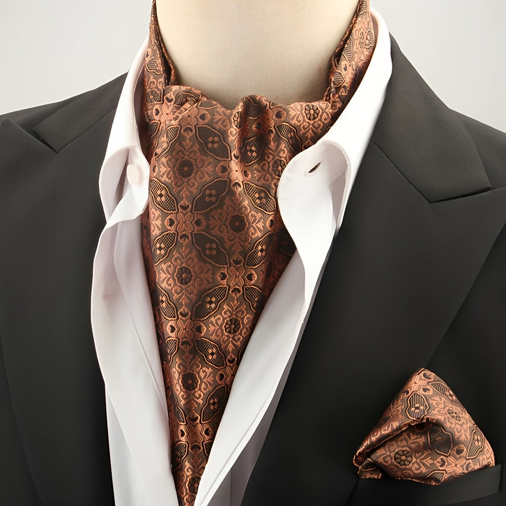 2pcs Ascot Homme – Écharpe et Pochette Style Rétro Britannique pour Mariages et Événements, Motifs Pois/Paisley/Fleur