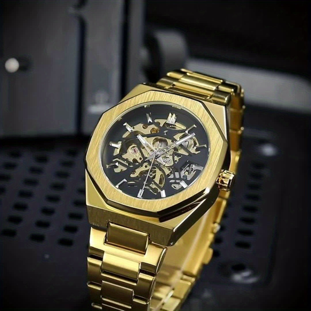 Montre Homme de Luxe Automatique – Cadran Noir en Acier Inoxydable, Boîtier et Cadran en Alliage, Design Élégant, Style Professionnel, Idéale pour Homme, Cadeau Parfait pour Noël, Halloween et Nouvel An