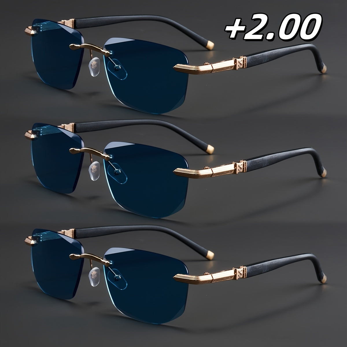 3-Pack, Stylish Men's Frameless Reading Glasses, Elegant Metal Frame, Options: 100, 150, 200, 250, 300, 350, 400 Degrees,christmas Gifts