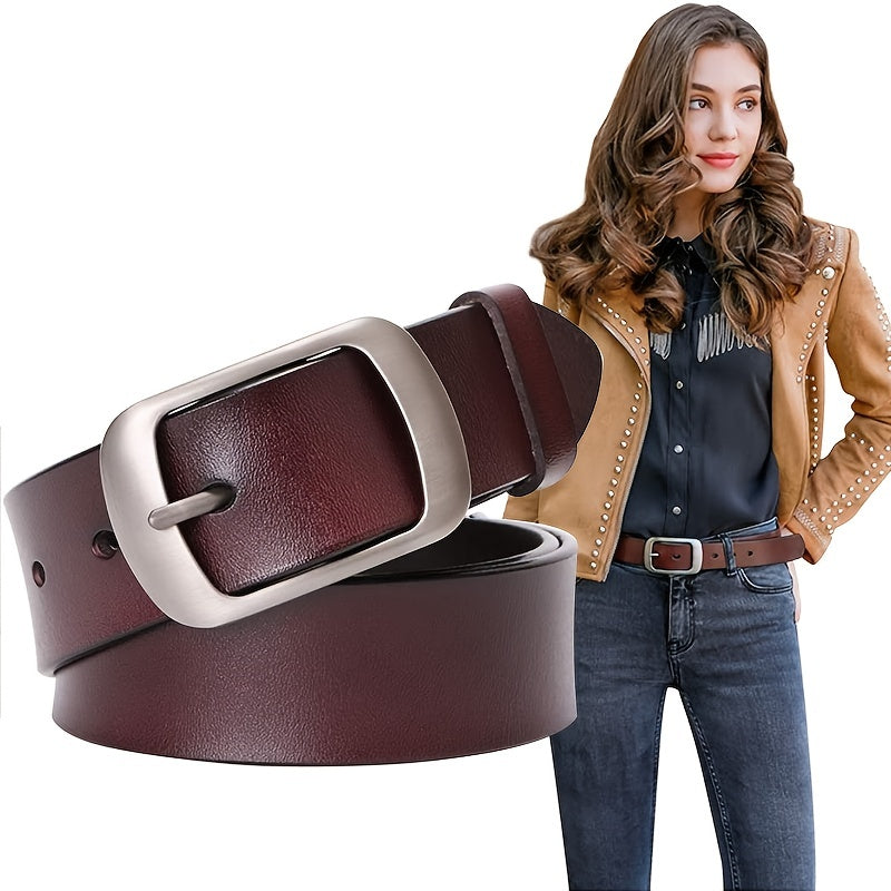 Ceinture en cuir véritable pour femmes – Lanière en cuir marron élégante avec boucle métal-like, pour jeans, robes, tenues formelles et quotidiennes, ceinture durable pour usage quotidien et occasions spéciales