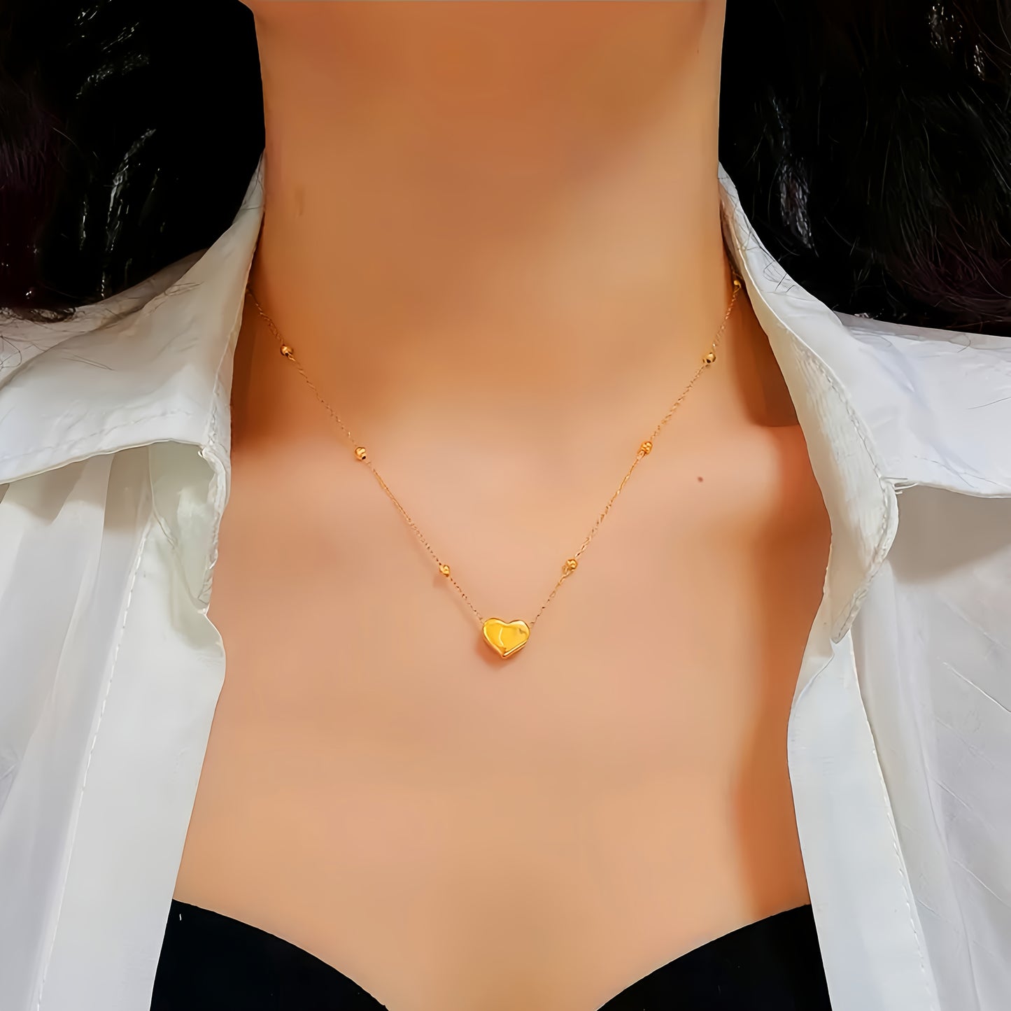 Collier pendentif cœur pour femme en acier inoxydable hypoallergénique, plaqué or 18K, design simple, mignon et élégant, parfait pour un usage quotidien ou comme cadeau, bijou de haute qualité pour femme