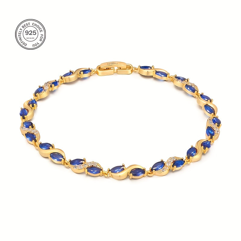 Bracelet élégant pour femme en argent 925 avec zirconia synthétique bleu 5A, accessoire tendance et raffiné, parfait comme cadeau pour une soirée en amoureux, Saint-Valentin ou pour mère et fille, livré avec coffret cadeau