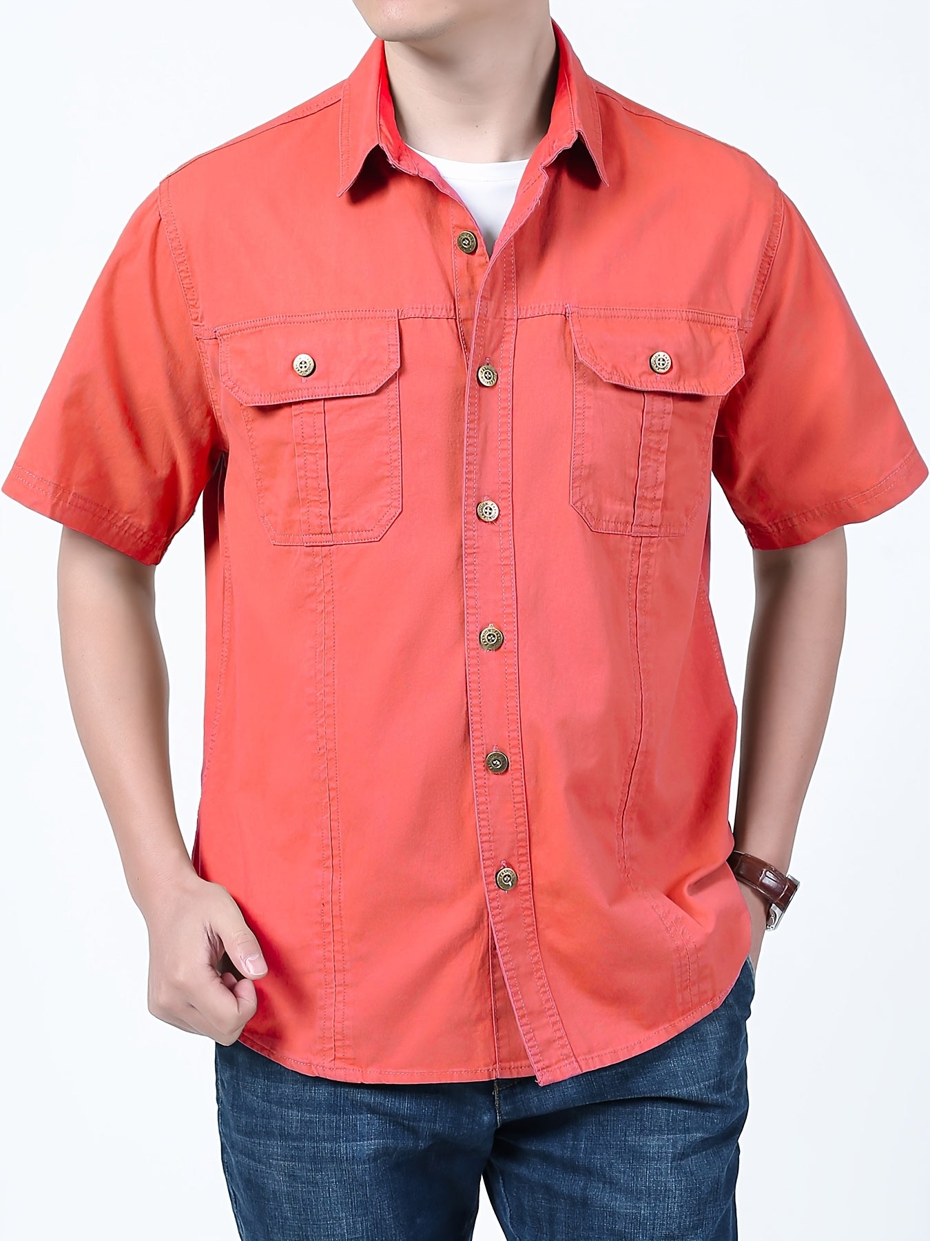 Summer New Men's Outdoor Casual Workwear Slim Fit Oversized Pocket Shirt