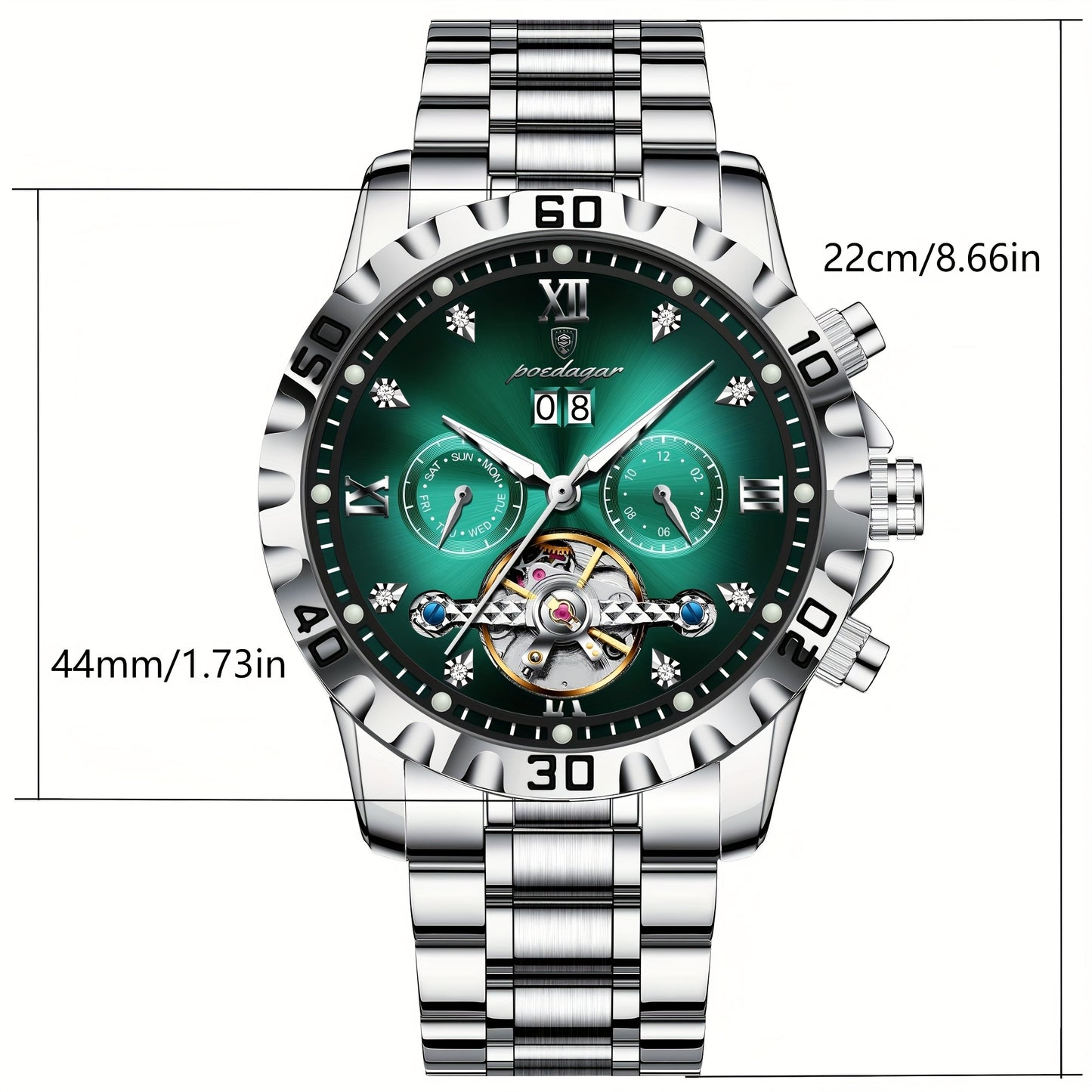 Men'S Luxury Business Watch with Automatic Movement, Waterproof, Luminescent Hands & Date Display - Stainless Steel Case & Dial, Mechanical Movement, 3 ATM, Without Battery