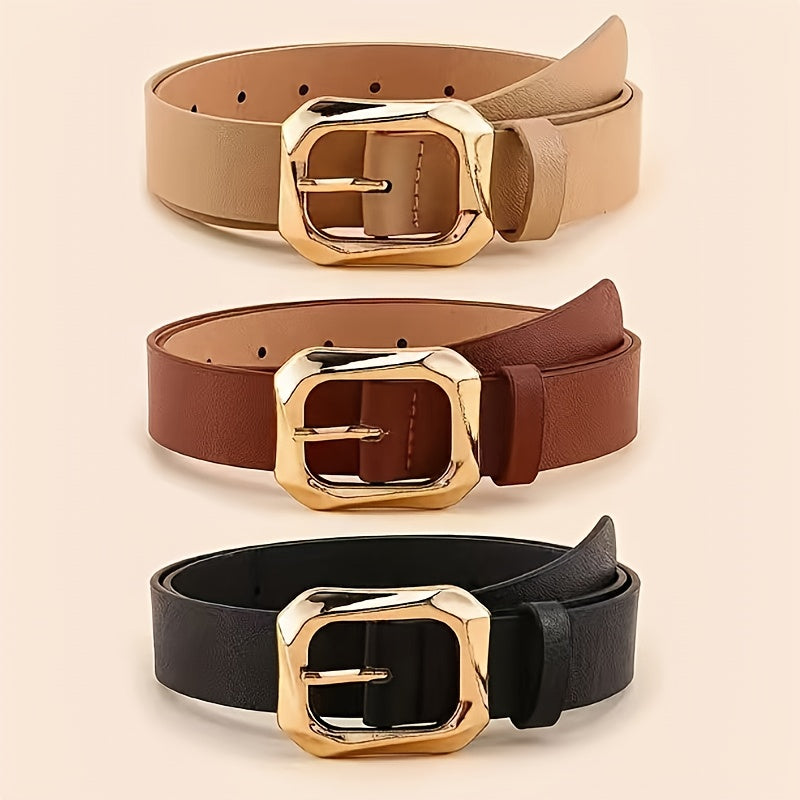 Lot de 3 ceintures classiques en PU à boucle carrée – Couleurs unies, pour pulls, trenchs, jupes et pantalons, tenue décontractée polyvalente, idée cadeau, ceinture pour jupe, ceinture pour pull, accessoire stylé et tendance, ceinture légère et durable