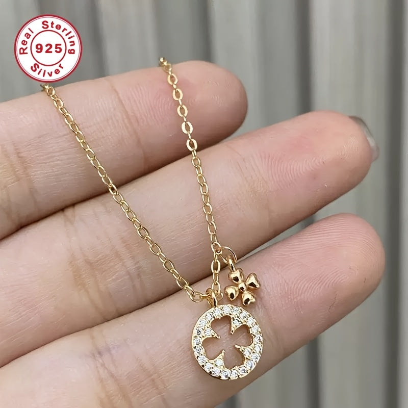 Collier Trèfle Porte-Bonheur Élégant pour Femmes – Chaîne en Argent Sterling S925 Plaquée Or 18K avec Pendentif Trèfle Sertie de Zirconium Synthétique Étincelant, Bijou Fin et Sophistiqué pour Teenager, Cadeau Parfait pour Petite Amie ou Meilleure Amie
