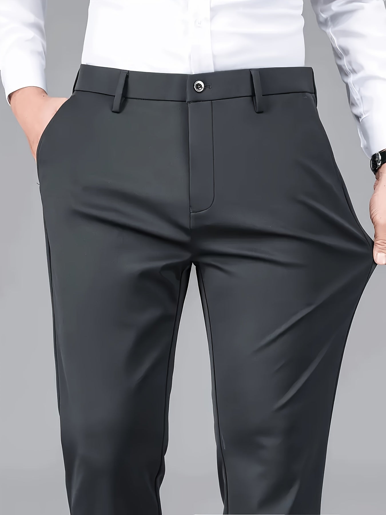 Pantalons habillés infroissables pour homme (3 pièces) – longueur 7/8, haute élasticité, poches, couleur unie, coupe régulière mi-haute, faciles d’entretien, idéals bureau, soirées et usage toute l’année