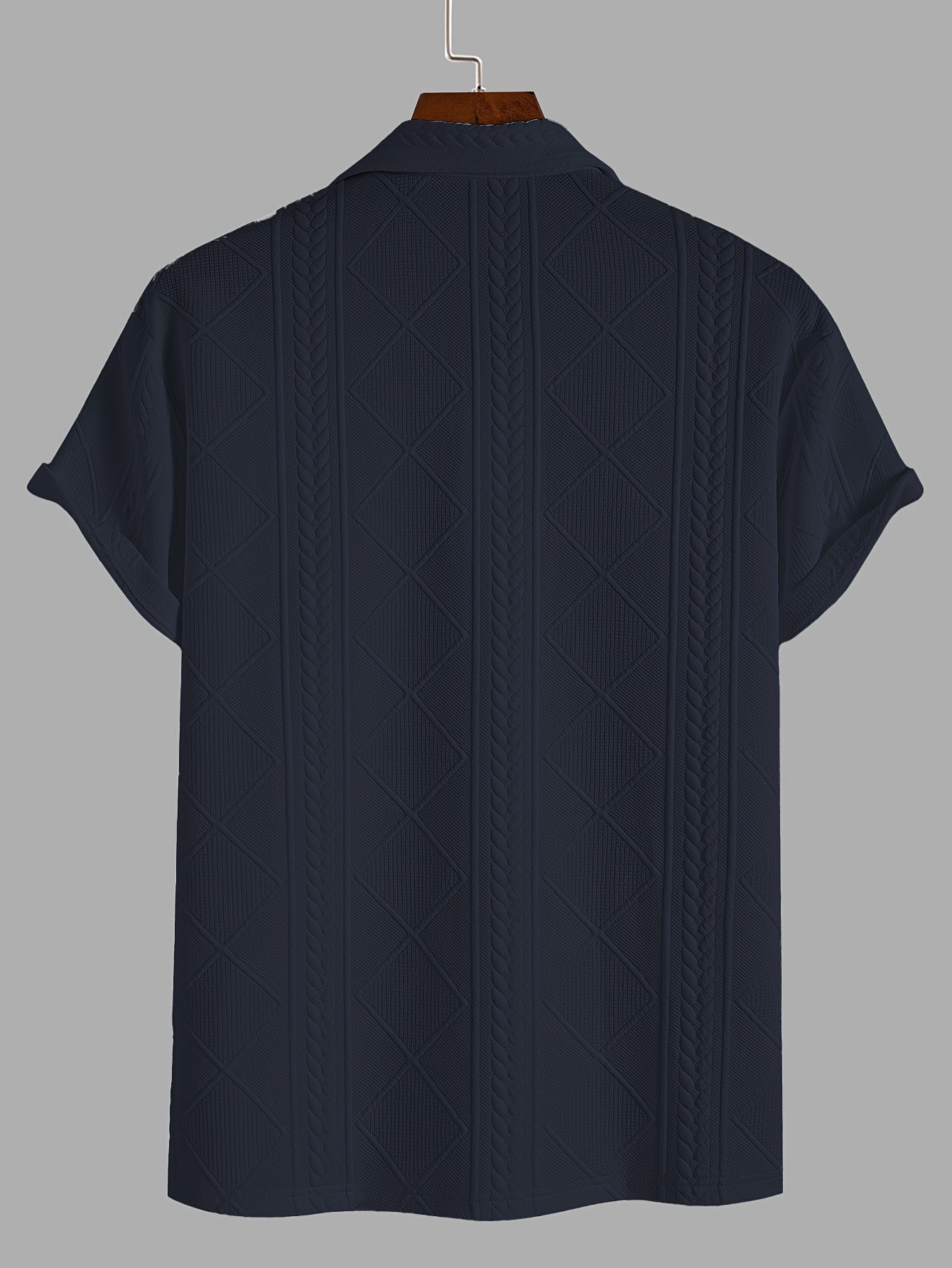 Men'S Stylish Knitted Polo Shirt with Wheat Ear Geometric Patterns, Made from Skin-Friendly Material, Featuring a 4/1 Button Half-Placket, Perfect for Casual Wear, Simple And Versatile for Commuting, Trendy And Fashionable