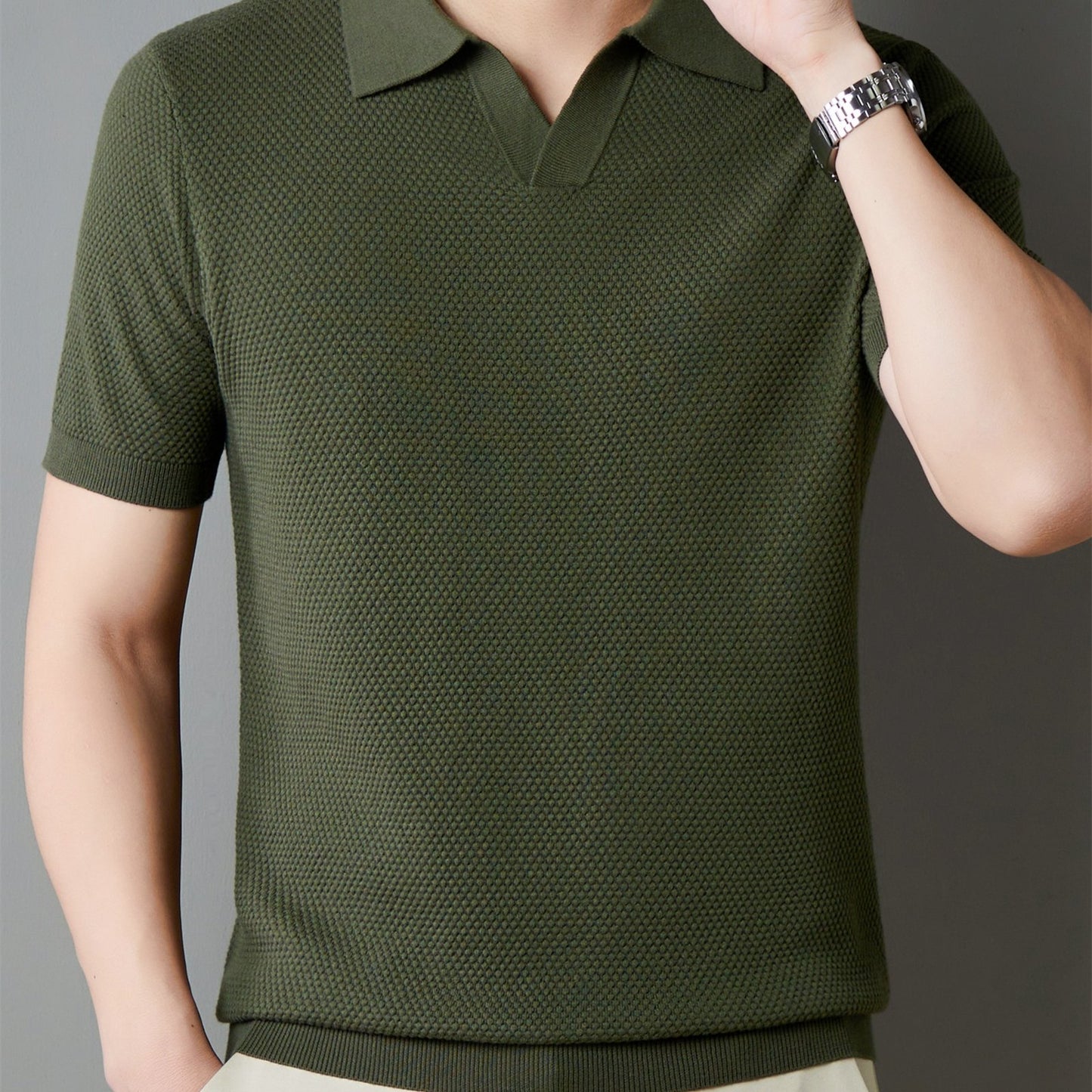 Men's 100% Cotton Shirt - Classic Fit Casual Short Sleeve, Solid Color Button- Collar for Spring/Fall, Versatile for Office & Casual Attire