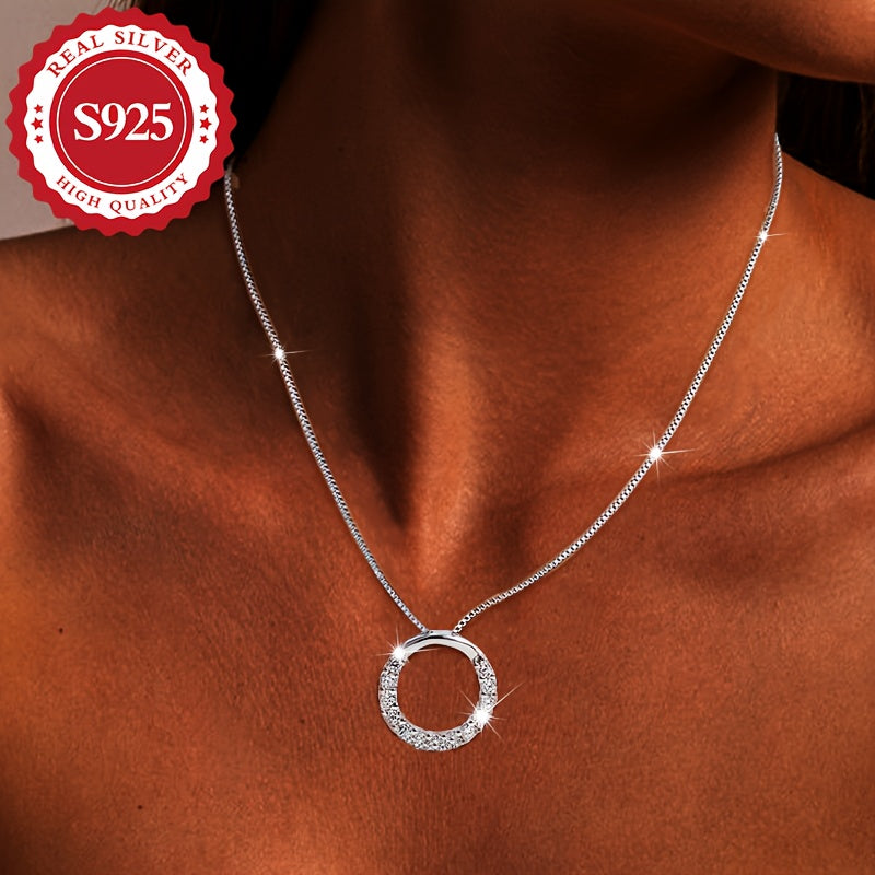 Collier pendentif cercle en argent S925, zirconia synthétique scintillant, 4 g, hypoallergénique, design minimaliste et élégant, parfait pour un usage quotidien ou comme cadeau