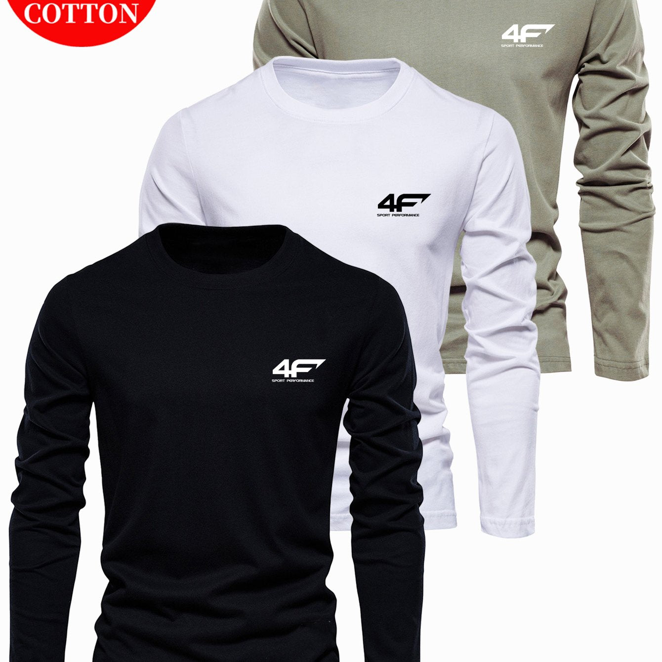 3pcs 100% Cotton T-Shirts, New Fashion Spring/Autumn Casual Long Sleeve Men's Printed Tee Stylish Base Layer Shirt for Outdoor and Casual Attire