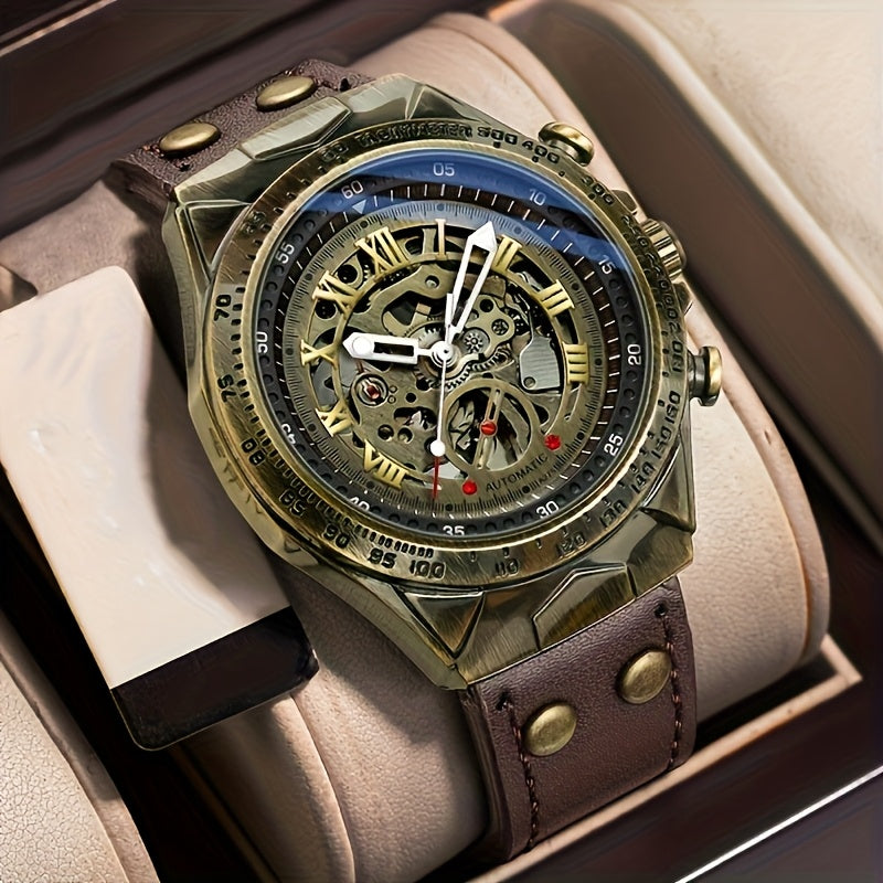 Men's New Mechanical Watch Business Sports Creative Sci-Fi Retro Style Fashion Casual Christmas Gift Choice Elegant Stable Automatic Skeleton Movement Wristwatch