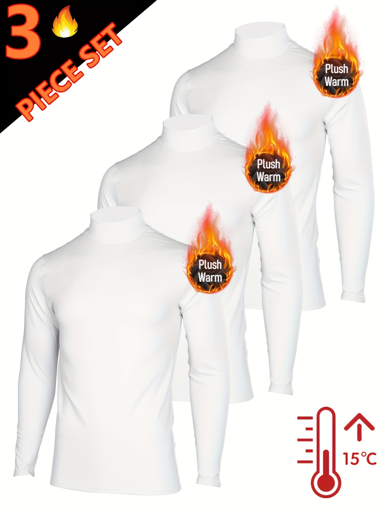 3pcs Sous-Vêtements Thermiques Homme – Col Montant Manches Longues