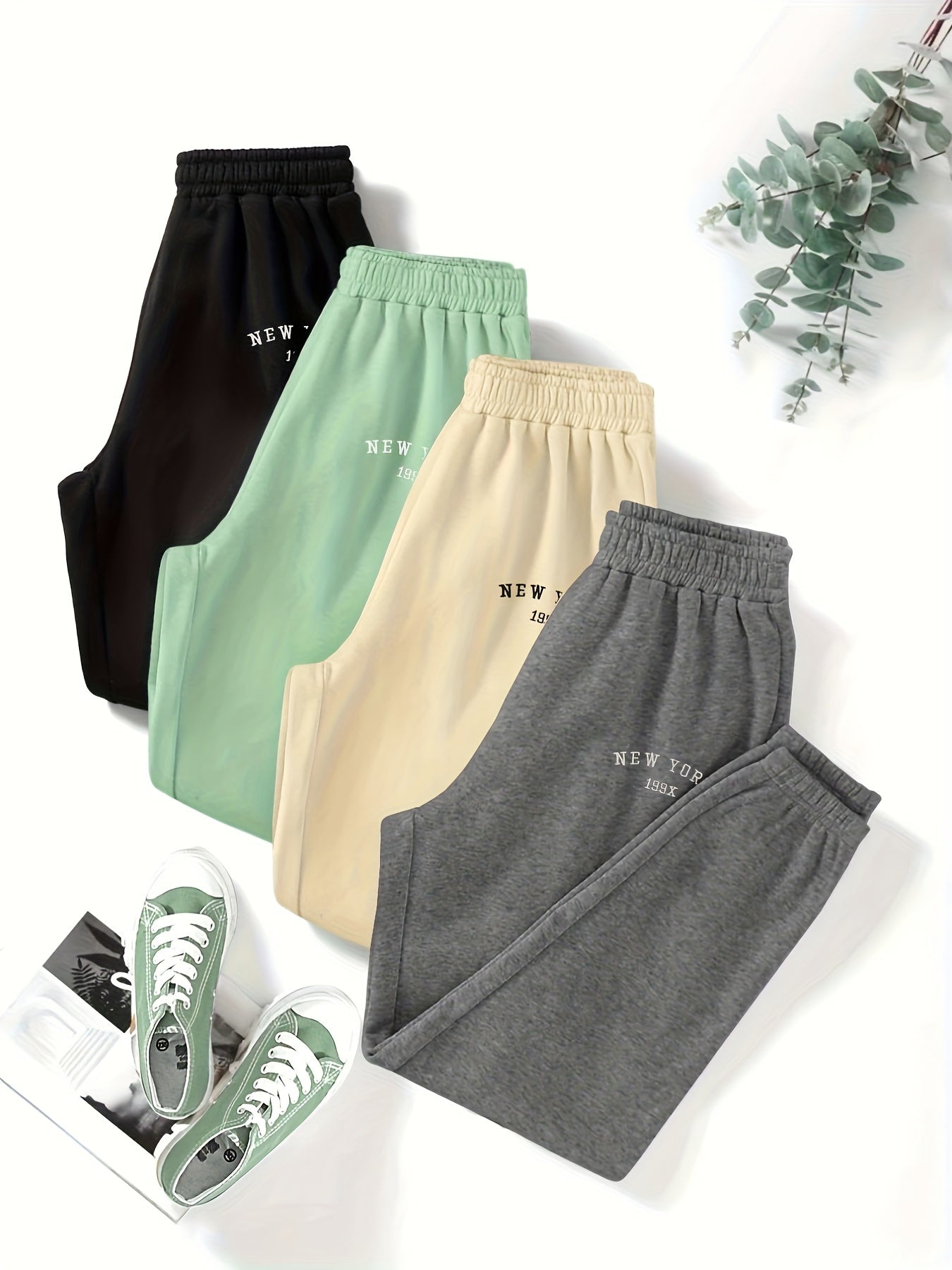 Lot de 4 Joggers Femme – Taille Élastique, Décontractés et Sportifs, Imprimé Lettres