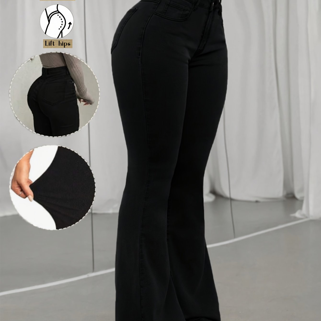 Pantalon Femme Taille Haute Évasé – Jeans Slim Extensible, Tous Saisons