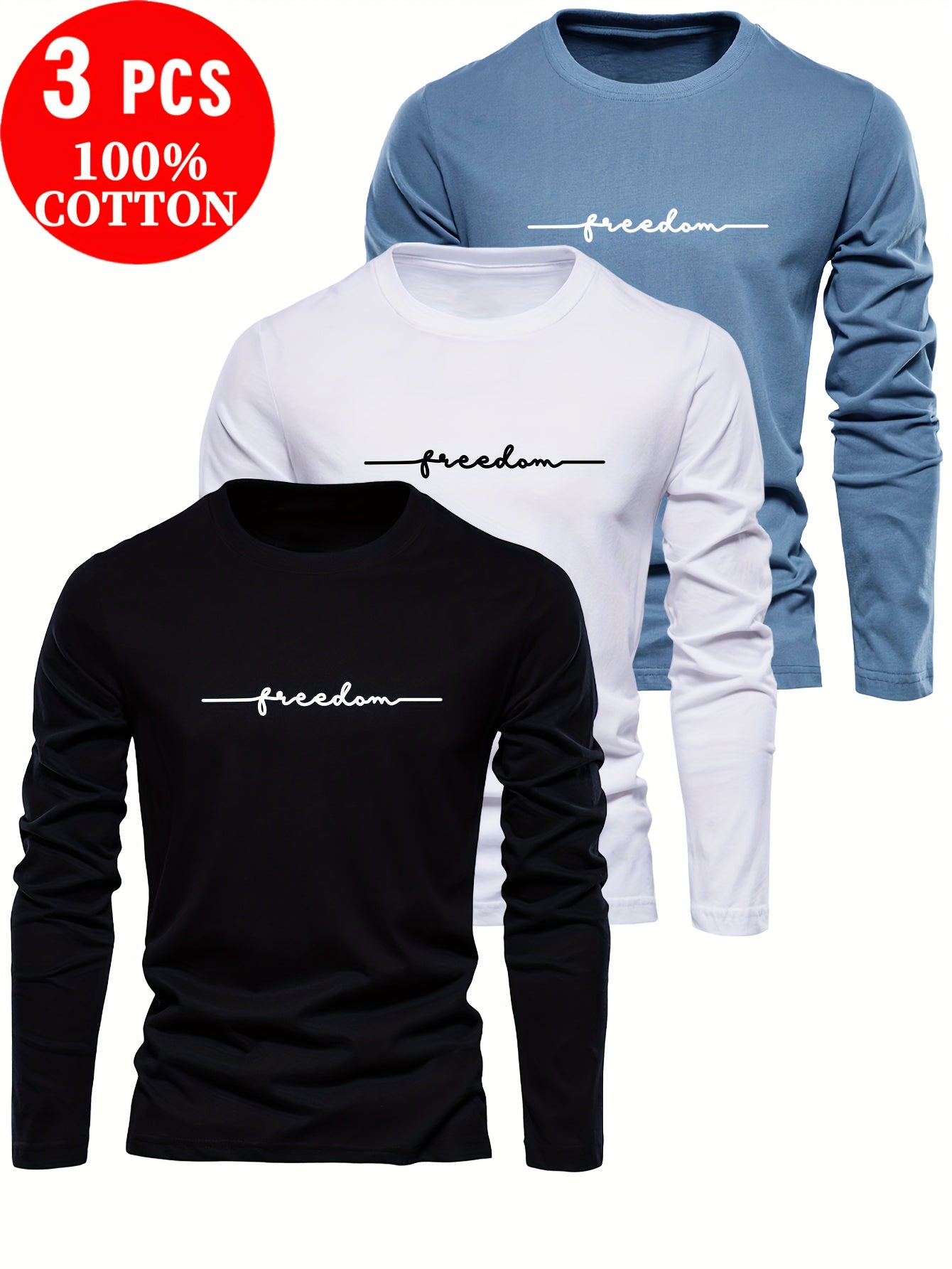 Set of 3 Men'S 100% T-Shirts, Essential for Autumn Outings, Breathable And Moisture-Wicking.