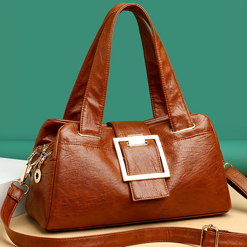 Sac Cabas Femme– Grande Capacité, Sangle Amovible, Ferrures Dorées, Multi-Compartiments avec Fermeture Zippée, Design Structuré Carré, Idéal Travail, Shopping et Voyage